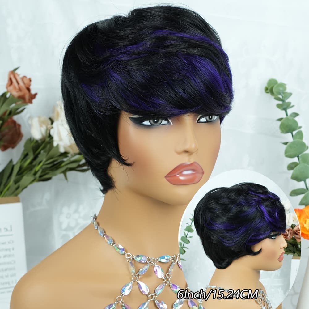 TEMU 1b/purple Cut Wig For Women - 180% Density Human Hair, Short Straight Style, Full Machine Made, Perfect For Music Festivals, Carnivals & Valentine's Day, Special Occasion Hair | Chic , Hair Wig