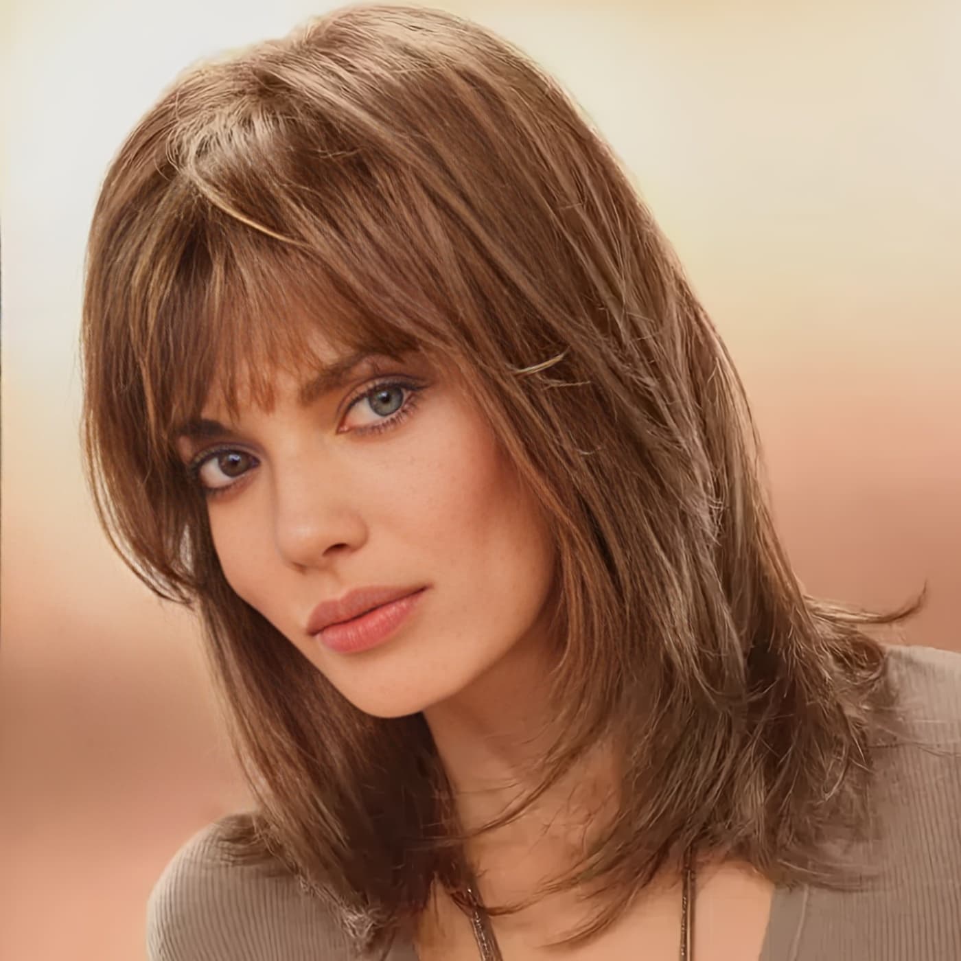 TEMU Women Medium Length Brown Hair Blend -resistant Wig With Bangs For Daily Use, Halloween Wig, Party Wig