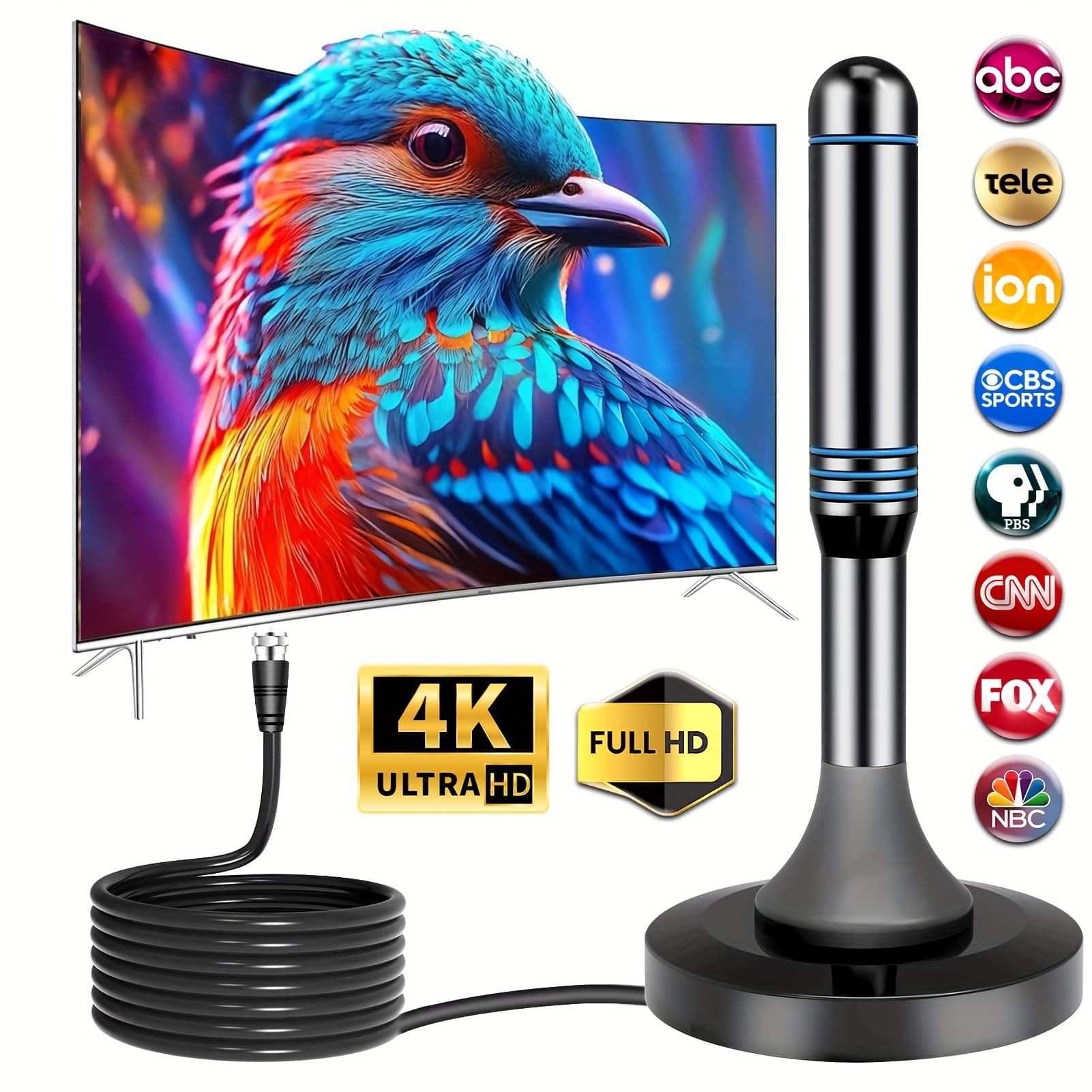 TEMU Digital Tv - 2025 Hd Indoor Smart Tv Antenna, 360° Reception, 4k 1080p Support, Indoor Antenna With , Removable Amplifier, Local Channel Tv Antenna