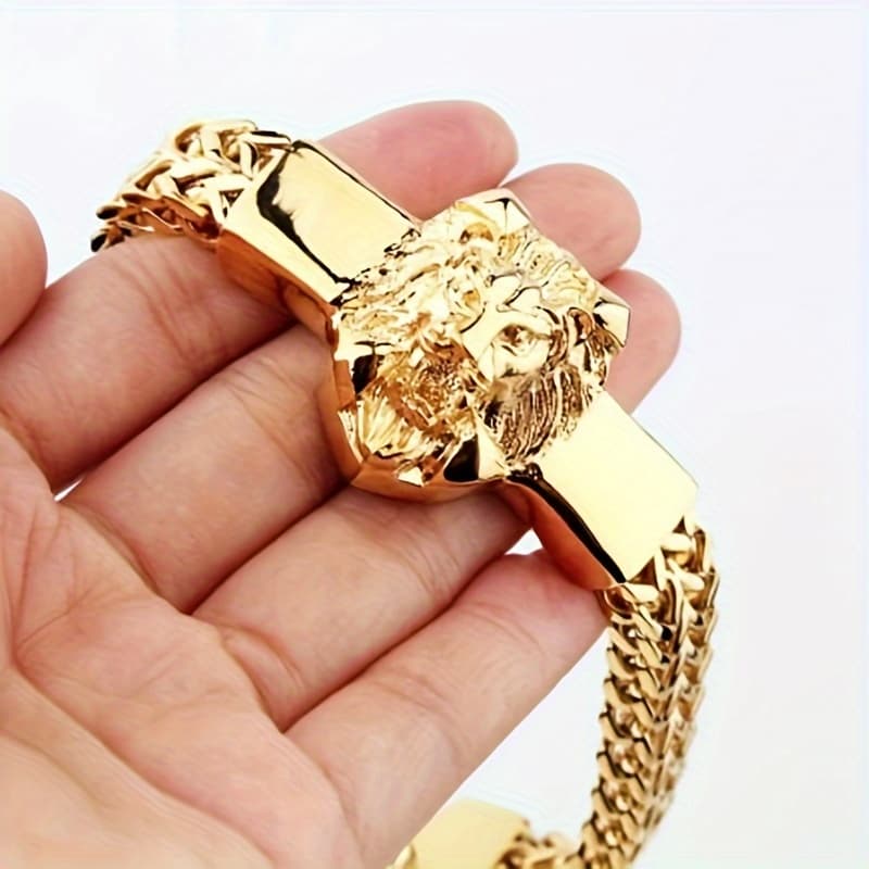 TEMU Trendy Domineering Animal Bracelet Men's 304 Stainless Steel Braided Chain Wristband Bracelet Hip-hop Jewelry