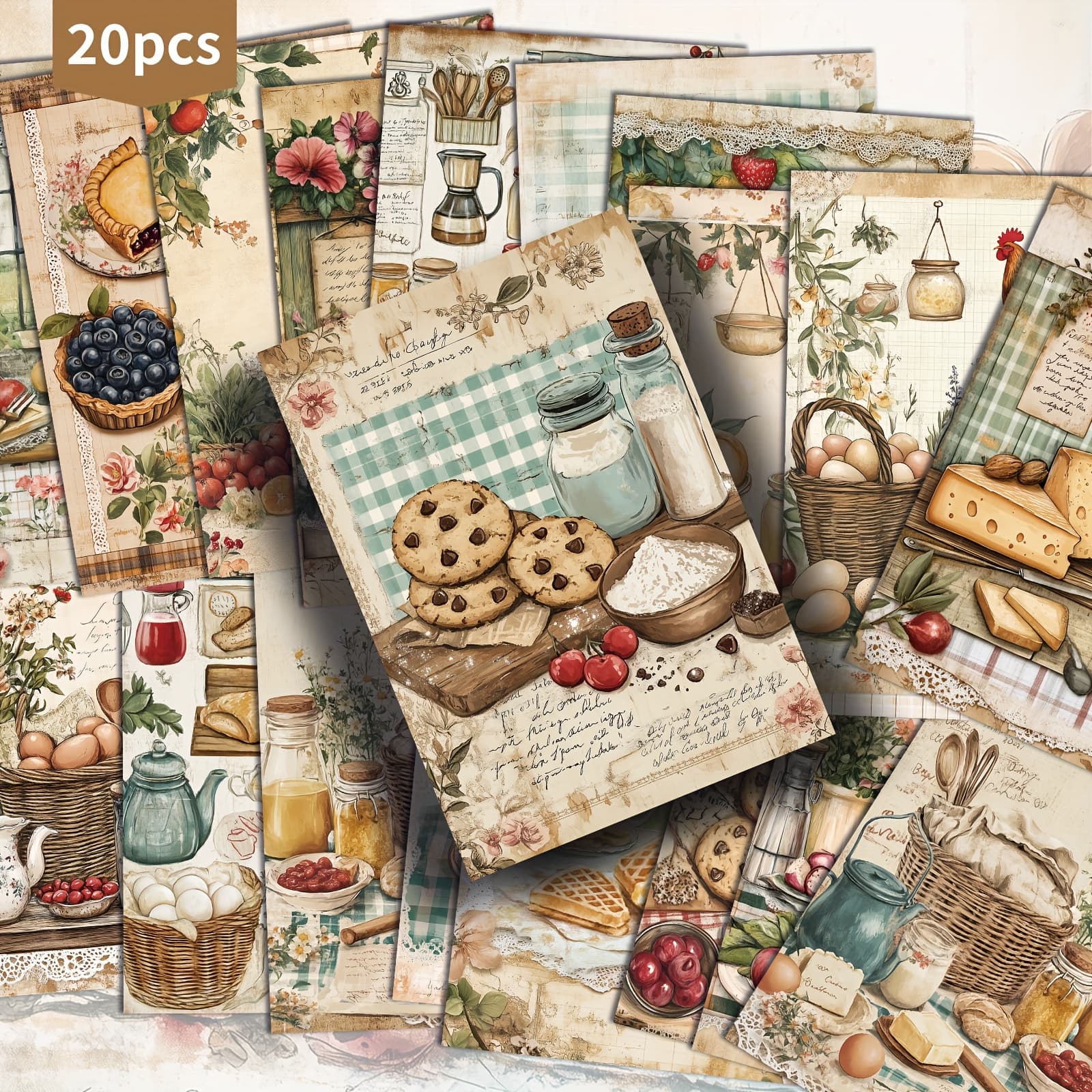 TEMU 20 Pack Vintage Cooking Dessert Afternoon Postcards - 4x6 Inches Vintage Junk Journal Paper, Classic Pinup Illustrations, Collectible Decorative Painting Cards For Scrapbooking & Crafting