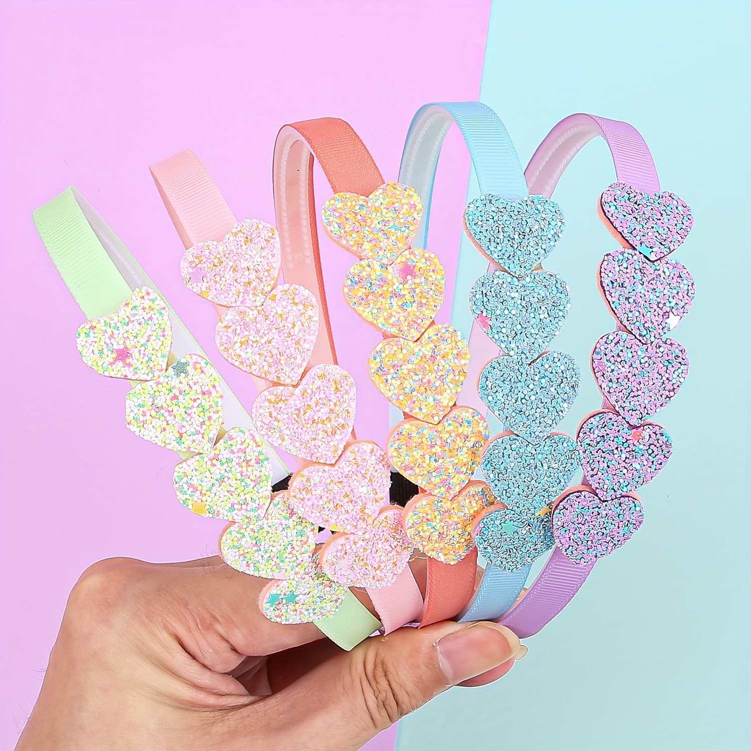 TEMU 5 New Cute Sequined Star Headbands Glitter Powder Love Headbands Head Buckles Party Hair Additions