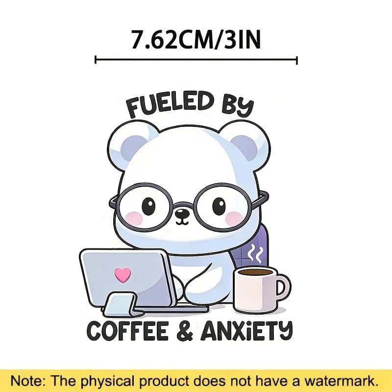 TEMU Cute Anime Bear & Anxiety Sticker - Self-adhesive Matte Vinyl Decal With /korean Style, Kawaii Office & Supplies For Laptops, Water Bottles, Journals - Anxiety-themed Gift For Students & S