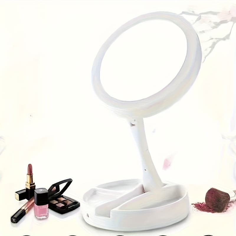 TEMU Beauty Mirror With , Dual-sided 1x/10x Magnification, Precision-ground Plastic, Animal Theme, Portable Compact Travel-friendly Beauty Mirror With Storage Case, Fragrance-free, Battery-operated