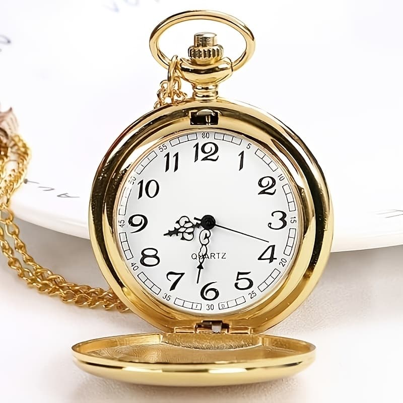 TEMU Set Of 2 Classic Retro Pocket Watches With Chain Suitable For - Winding Watch, Vintage Style For Casual Attire, Gifts, For Men And Women