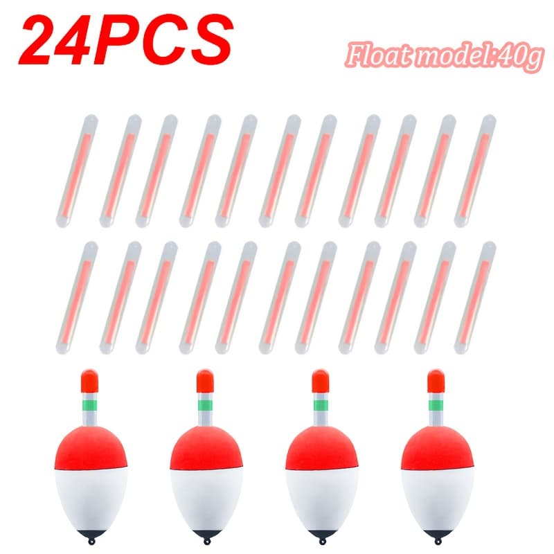TEMU 24pcs Luminous Night Fishing Float Set - Floats & Anchor-style Floats, Ideal For Sea Fishing & Silver Carp/ Carp - Gift For