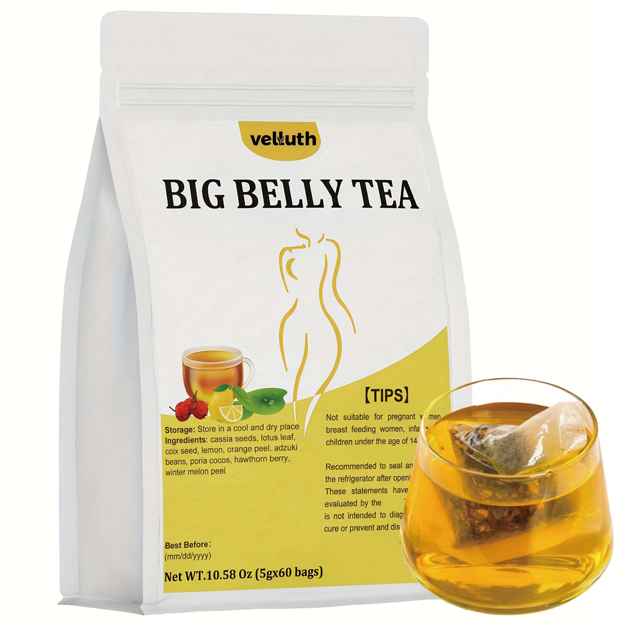 TEMU 60bags Big Belly Herbal Cleanse Tea, Lemon Lotus Leaf Berries, Easy Brew, Healthy Herbal Blend, Holiday Gift For Wellness And Afternoon Tea