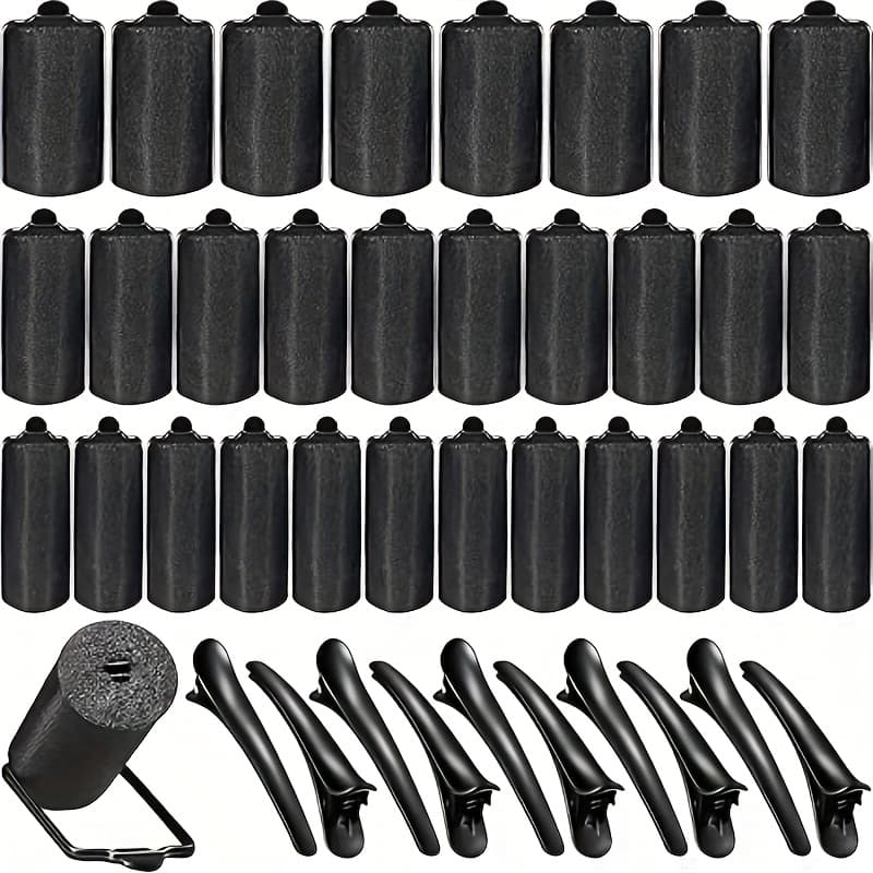 TEMU 40pcs Sponge Hair Rollers Satin Rollers For Black Hair, Rollers Foam Hair Rollers With Duck Teeth Hair Clips For Hairdressing Styling