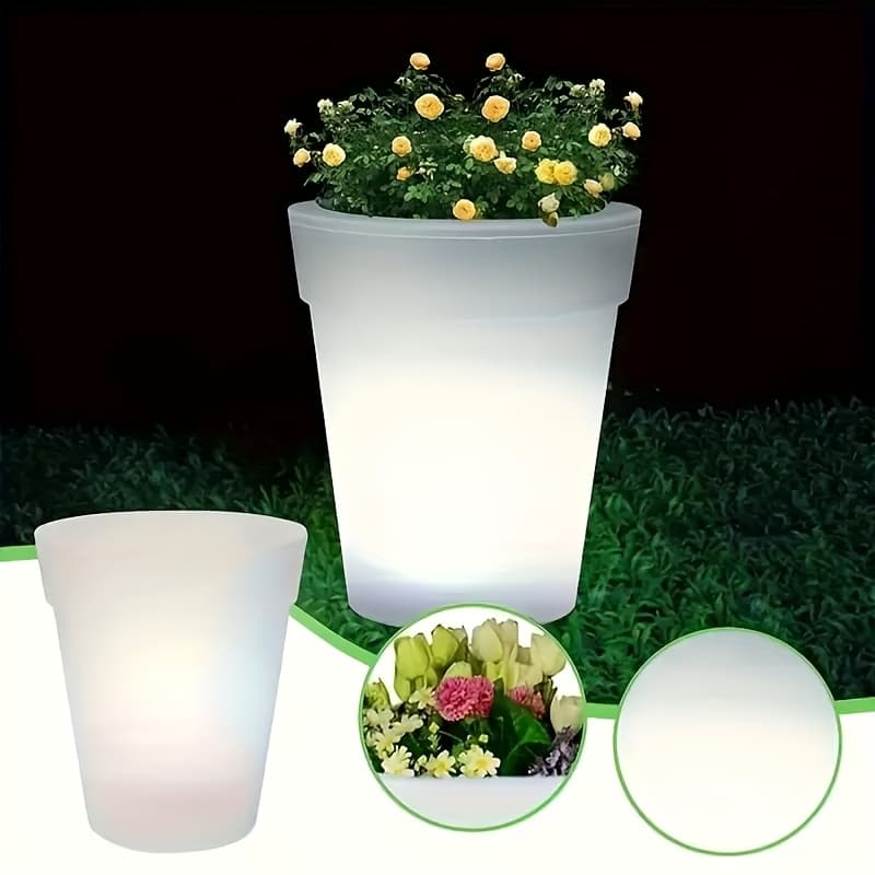 TEMU 2/4pcs Outdoor Solar Light Round Planter, Led Planter, Ip44, Lighted Plant Pot, Outdoor Decoration, Suitable For House Balcony Doorway Decoration Patio Garden