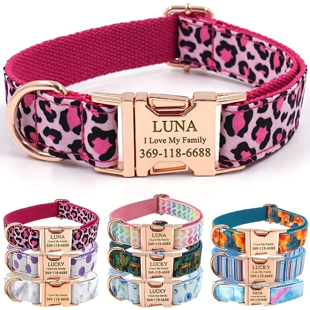 TEMU Personalized Dog Collar With Name & Phone Engraved On Metal - Customized For Medium & Large Dogs - Multiple Pattern Prints - Fancy Cute Bow Tie Leash