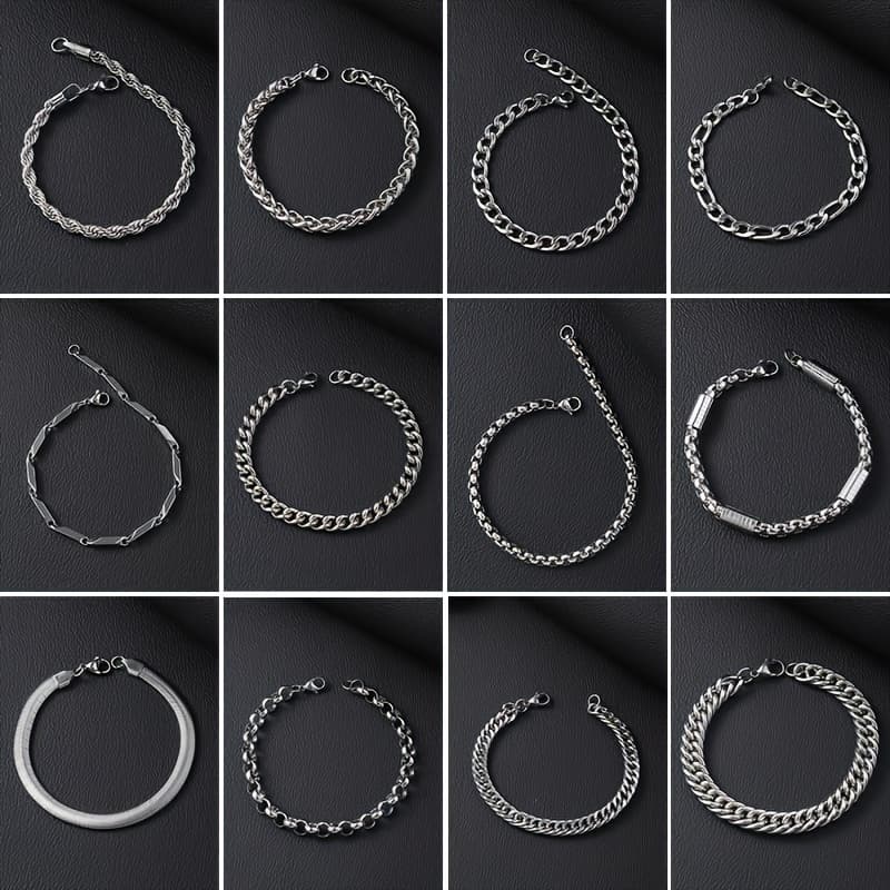 TEMU 12pcs Hip Hop Style Stainless Steel Cuban Bracelets, Perfect For Daily Wear & Gifts
