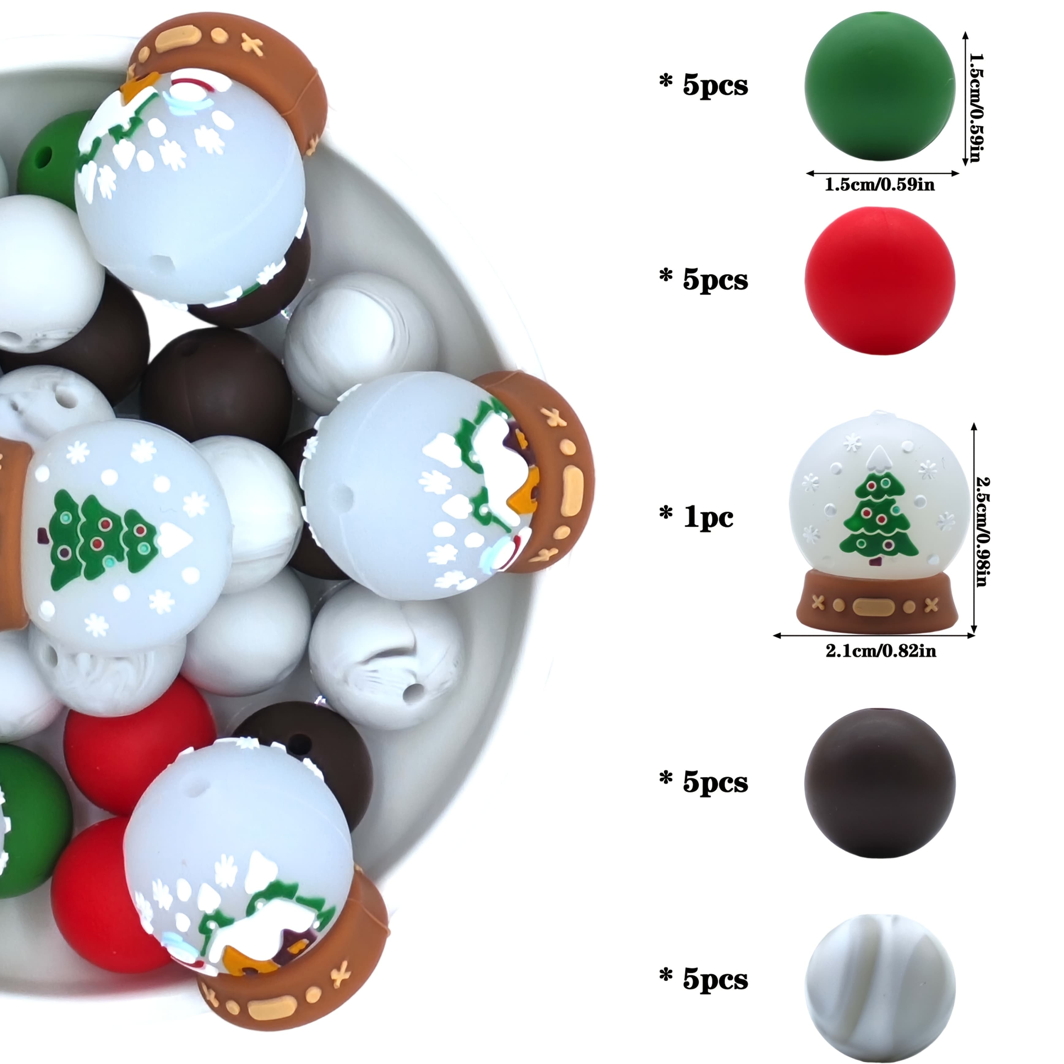 TEMU 21pcs Christmas Series Mixed Silicone Round Beads Loose Beads Silicone Beads Handmade Necklace Plastic Pen Bead Bag Bag Chain Mobile Phone Chain Jewelry Supplies Bead Decoration Beads