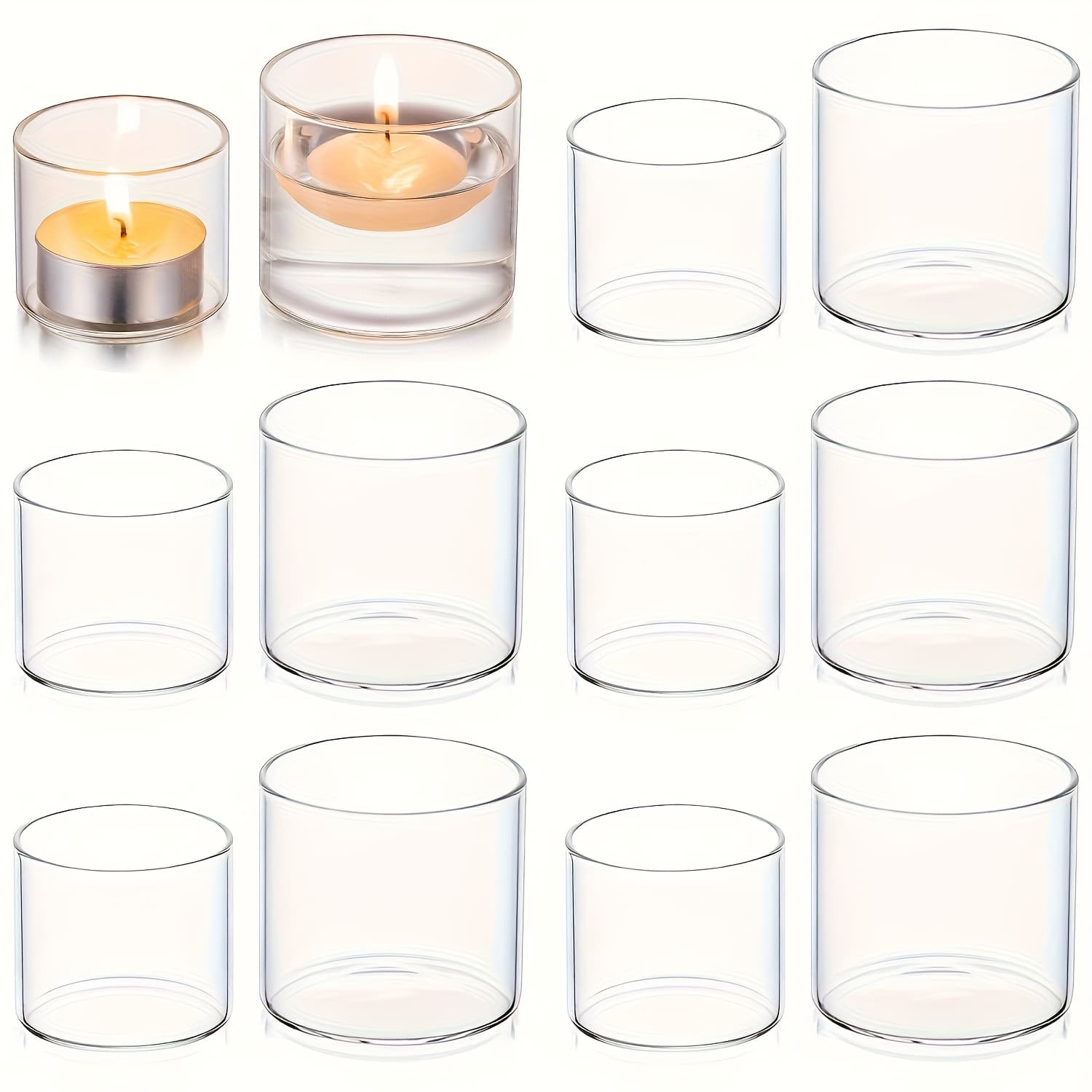 TEMU 12pcs Votive Tealight Candle Holders - 12pcs Clear Glass Tea Light Holders Bulk Small Table Centerpieces Wedding Decor Party Dinner Home Decorations Festivals Christmas