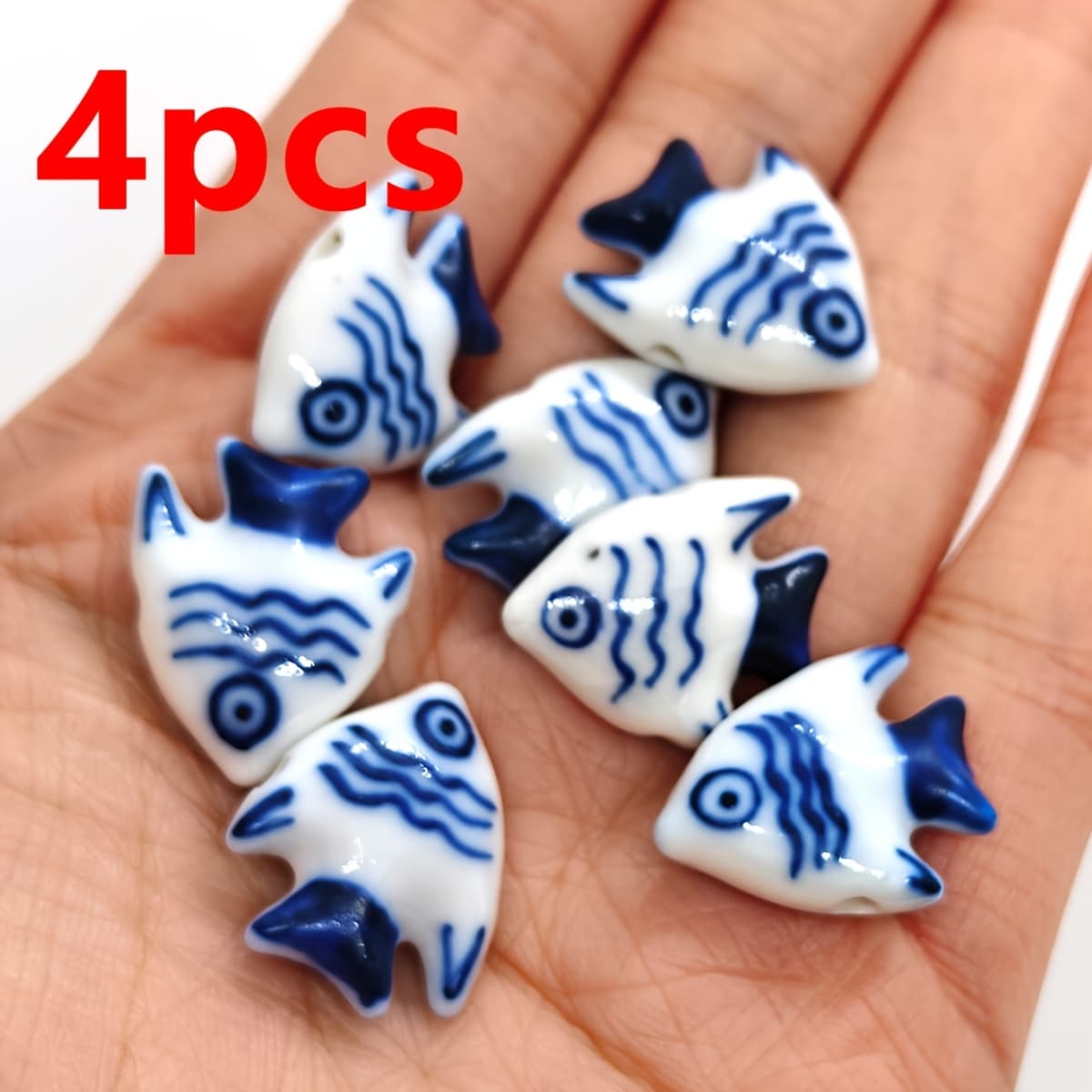 TEMU 4pcs Blue And White Bead, Porcelain With Cobalt Blue Hand-painting, Oriental Ocean Charm, Unique East--west Beads&bead Assortments