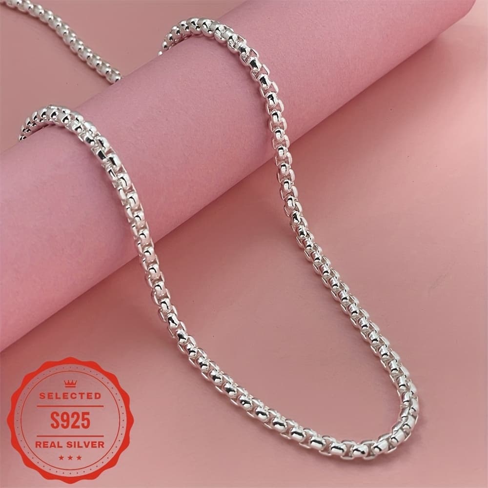 TEMU 925 Silvery Box Necklace , For Parties & Christmas Gifts