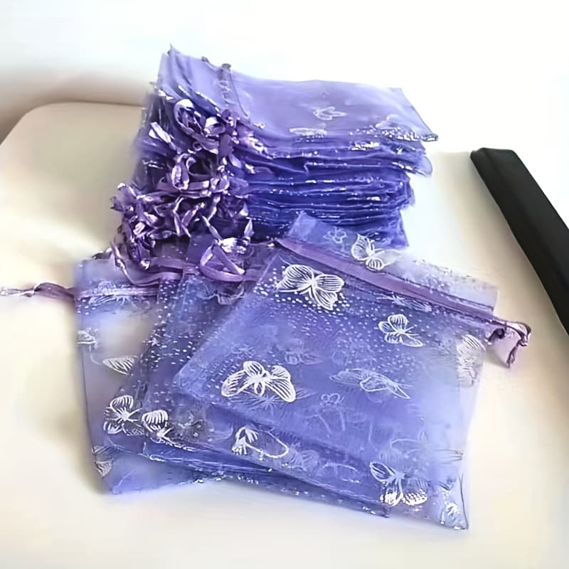 TEMU 50pcs Pattern Premium Drawstring Organza Gift Bags - Elegant Jewelry Packaging, Party Favors & Wedding Supplies – Perfect For Storing Candy And Samples