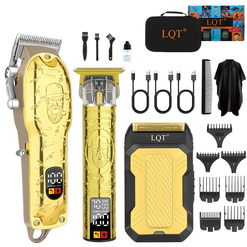 TEMU Lqt 2/3pcs Men's Professional Hair Clipper, Cordless Men's Hair Trimmer, Electric Shaver, Hair Cutter With Led Display, Gift Box Packaging - Perfect Father's Day Gif