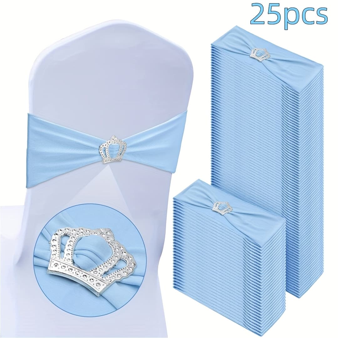 TEMU 25pcs Of Elastic Chair Sashes With Crown , Banquet Chair Back Decoration Set, For Weddings, Banquets, Celebrations, Corporate Events, Birthday Parties, Christmas, All Kinds Of Holiday Decoration