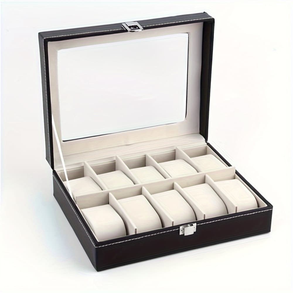 TEMU Leadzm Large Watch Box With 6/10/12 Compartments - Heavy-duty Leather Watch Collection Storage Case, Ic Lid & , Compact Display For (compatible With) - 6/10/12 Slot Models