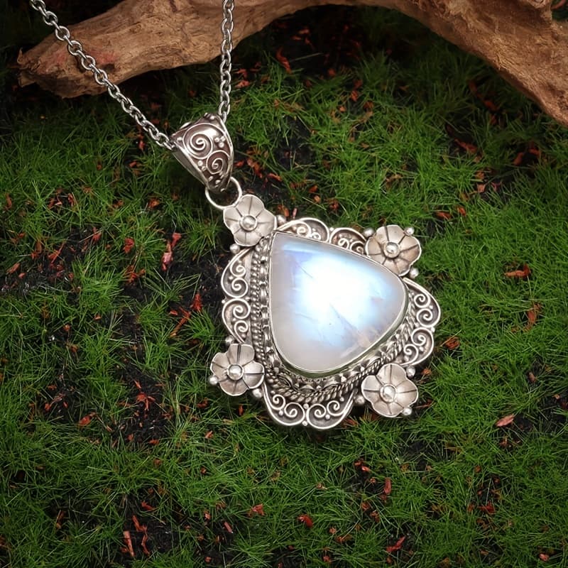 TEMU Retro Romantic Natural Stone Pendant Necklace Women' Elegant Charm Party Prom Jewelry Gift