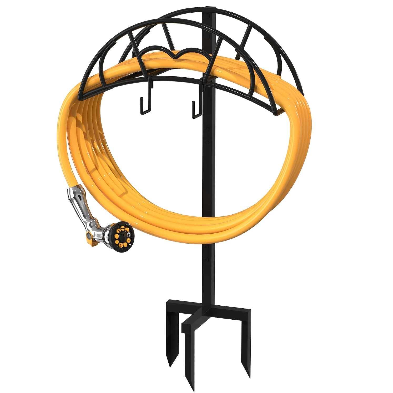 TEMU Freestanding Garden Hose Holder, Metal Water Hose Organizer, Removable Outdoor Storage Rack, In Black Color