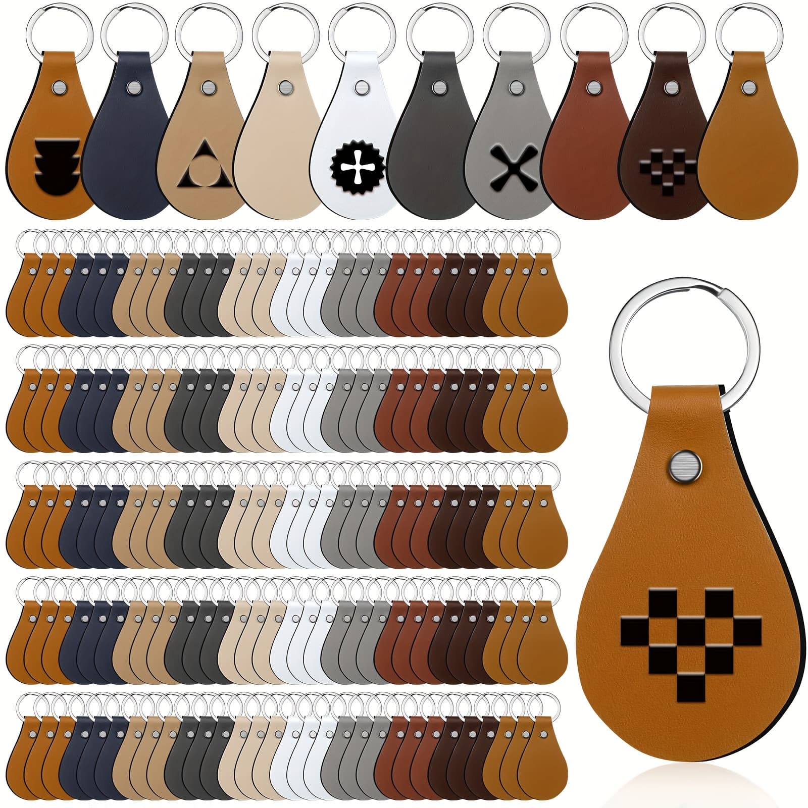 TEMU Set Of 100 Faux Leather Key Fob Kits In 10 Colors, Including Blank Keychains With Key Rings And Rivets, Perfect For Projects