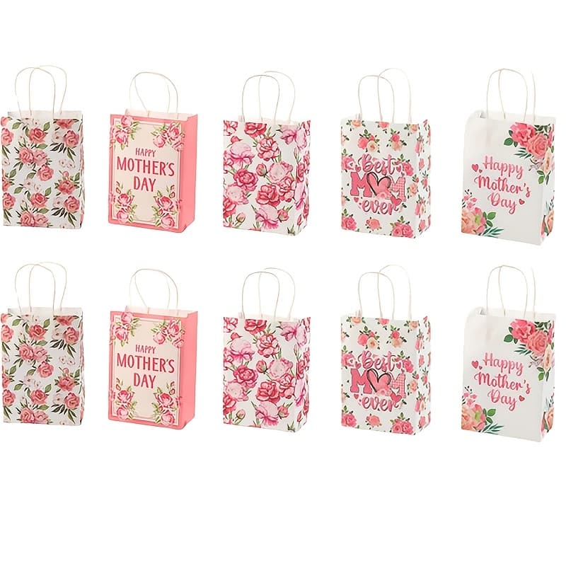 TEMU Gift For Her/him 10pcs Gift Bags, Happy Gift Bags, Floral Gift Bags Perfect For Parties, Birthday And Thanksgiving Party Supplies