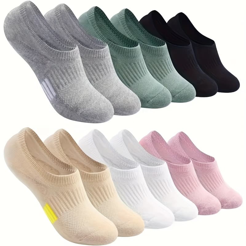 TEMU 6 Pairs Of Women's Low-cut Sports Socks, Featuring Thick Cushioning, Breathable Ankle Design, And Suitable For No-heel Shoes, In Solid Colors