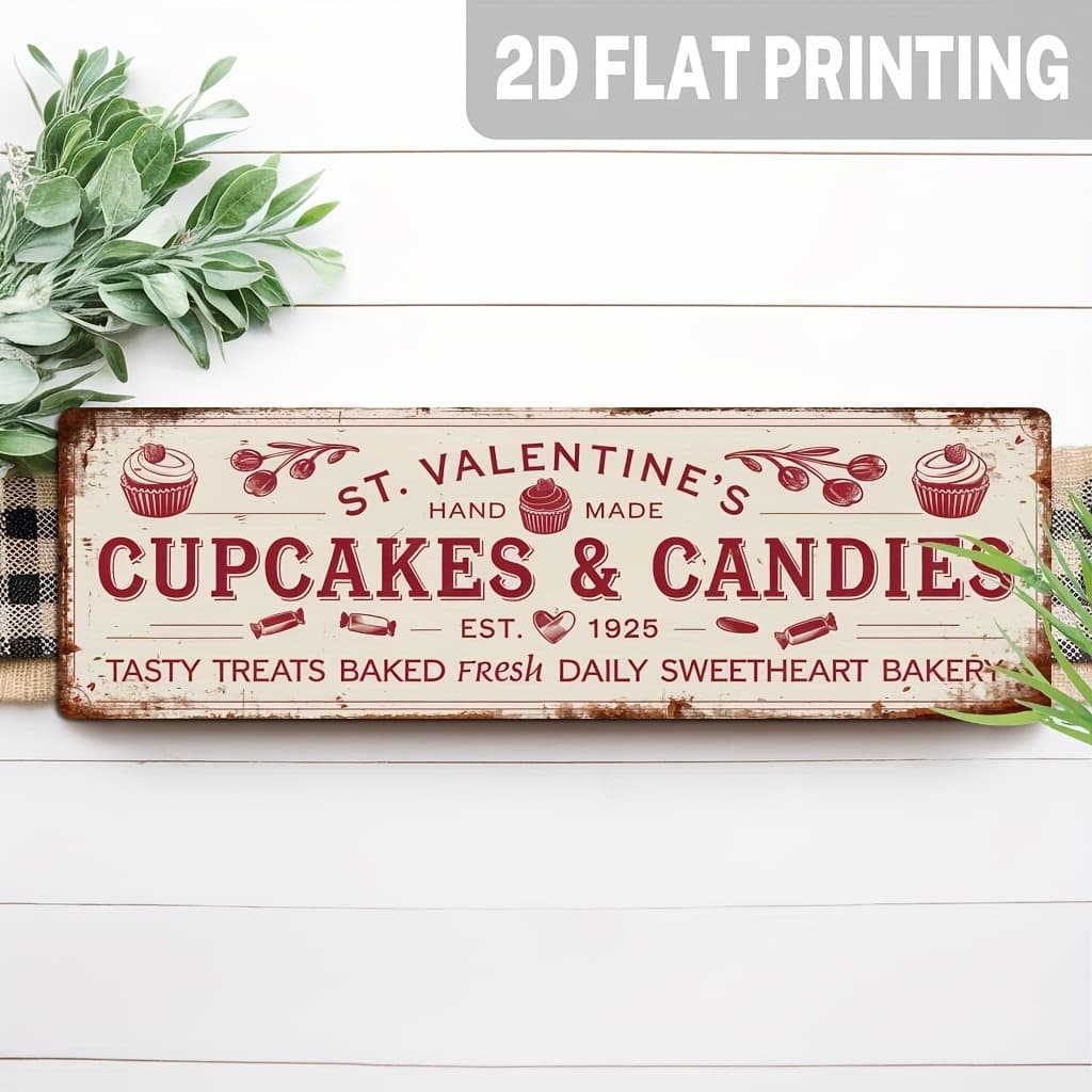 TEMU 2d Flat, 1pc Rustic Valentine's Cupcakes Candies Wooden Wall Sign - Art, Large 16 X 4in Cupcake Board For Wedding, Anniversary, Kitchen, Cafe Decor - Romantic 2d Flat Hanging Decoration