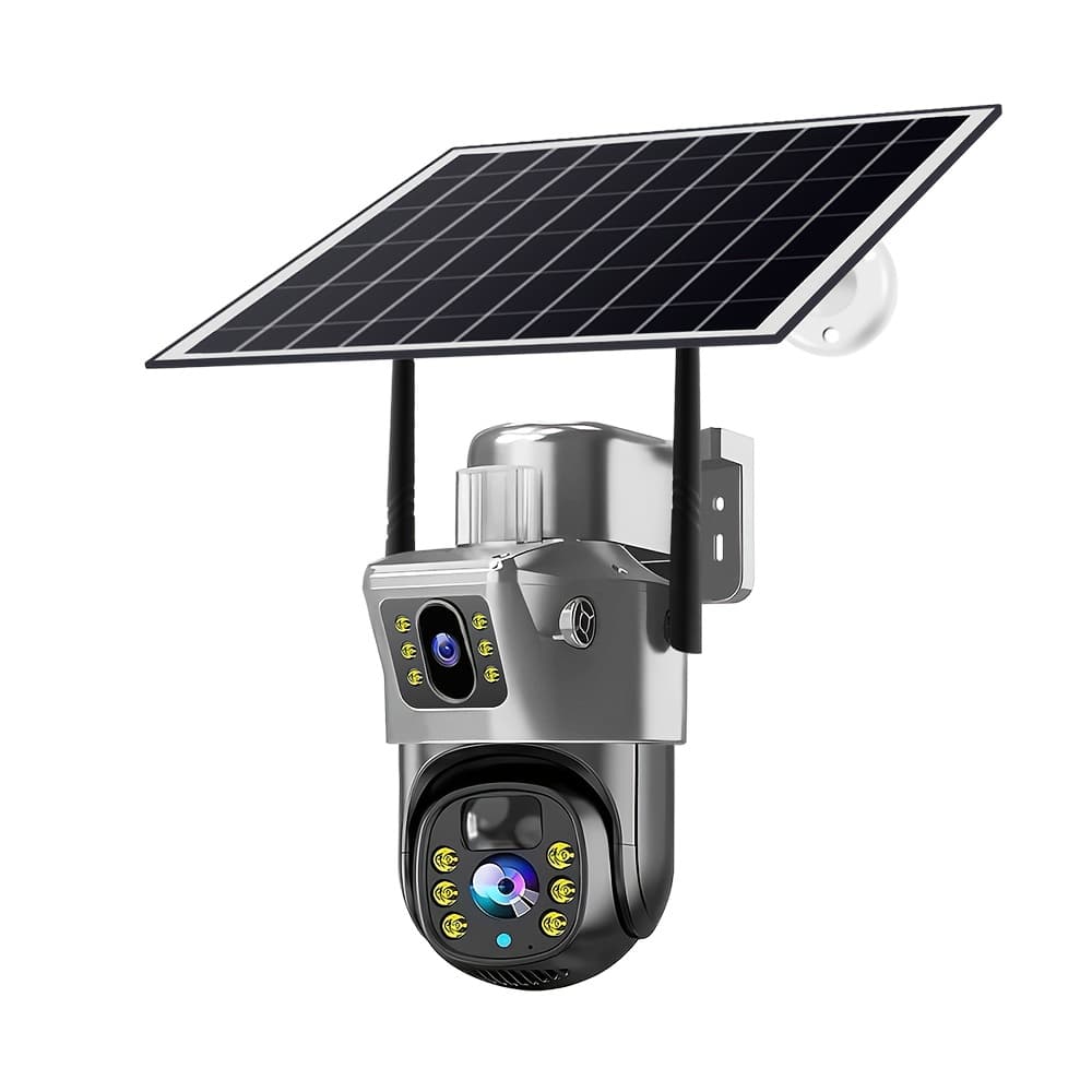 TEMU Dual-lens Solar Camera, Solar Powered, Outdoor Security Camera, Wifi Solar Panel Security Camera, Dual-lens Dual-screen, 10x , Motion Tracking, Alert, Night Vision, User , Dual-way Audio, Long