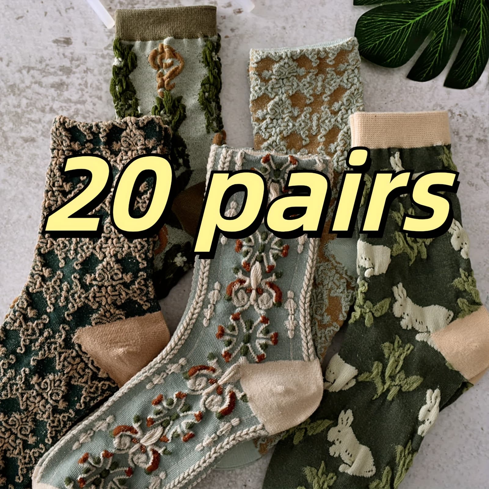 TEMU 20 Pairs Women’s Vintage Floral Jacquard Socks – Soft, Warm Mid-calf Winter Socks With Embroidered Flowers, Mixed Colors, And Ribbed Cuffs For , Cute Socks