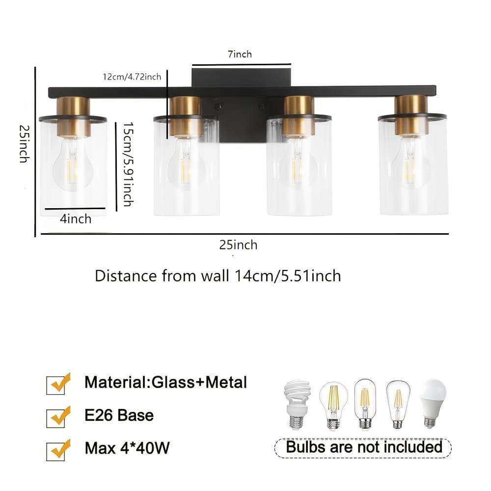 TEMU 3 Light Black And Golden Bathroom Vanity Light Fixtures Over Mirror, Modern Brass Wall Sconce With Glass Ball Shade, Mid Vanity Lighting