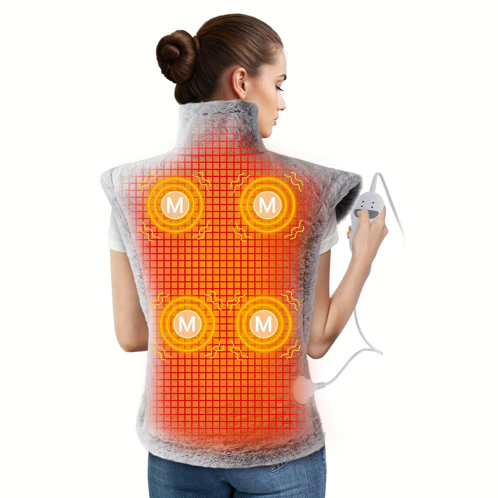 TEMU 4 Motors Massaging Heating Pad For Back, Neck & Shoulders - Large Electric Heating Pad With Auto Shut Off, 2 Heating Levels & 4 Massage (hot/cool/cold/stimulation)