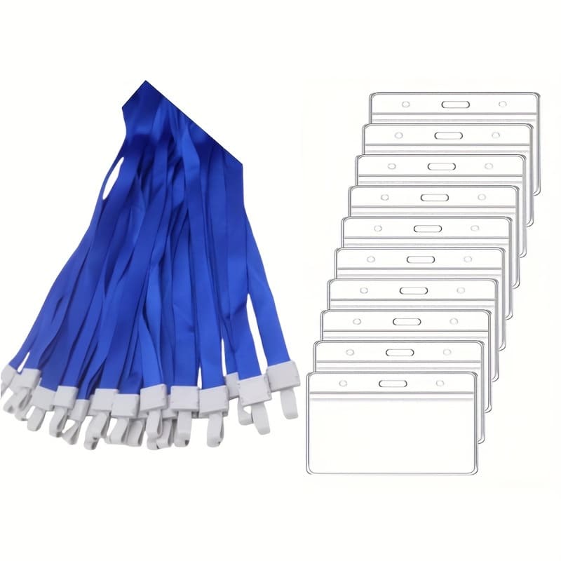TEMU 12pcs Waterproof Id Badge Holders With Lanyard, Pouches & Plastic Clips For Office And School Use - Durable Plastic Name Tag Cases