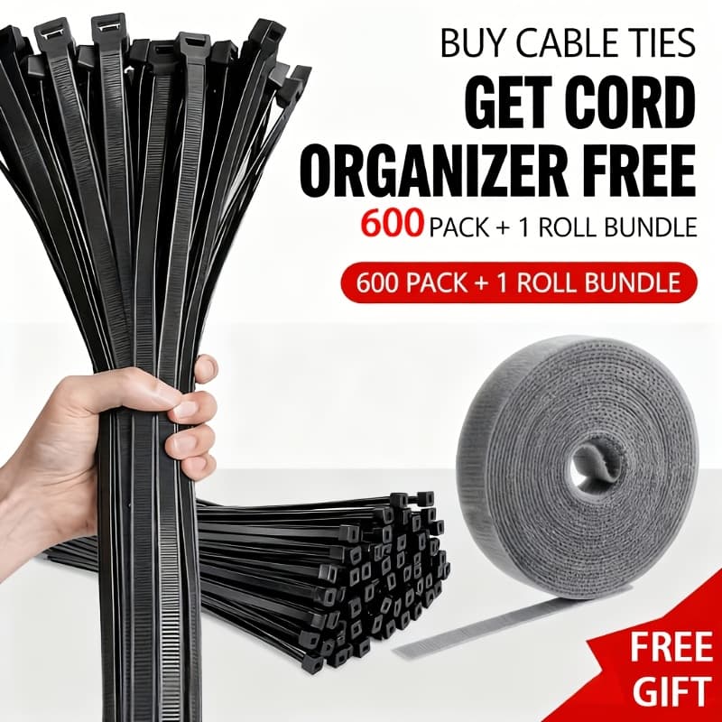 TEMU 600pcs Of Heavy-duty Nylon Straps+send A Roll Of Organizing Tape Self-adhesive Adjustable Ropes - Anti Slip For Outdoor Cables, Gardens, And Home Decor - Durable Multi Size Wire Storage Container