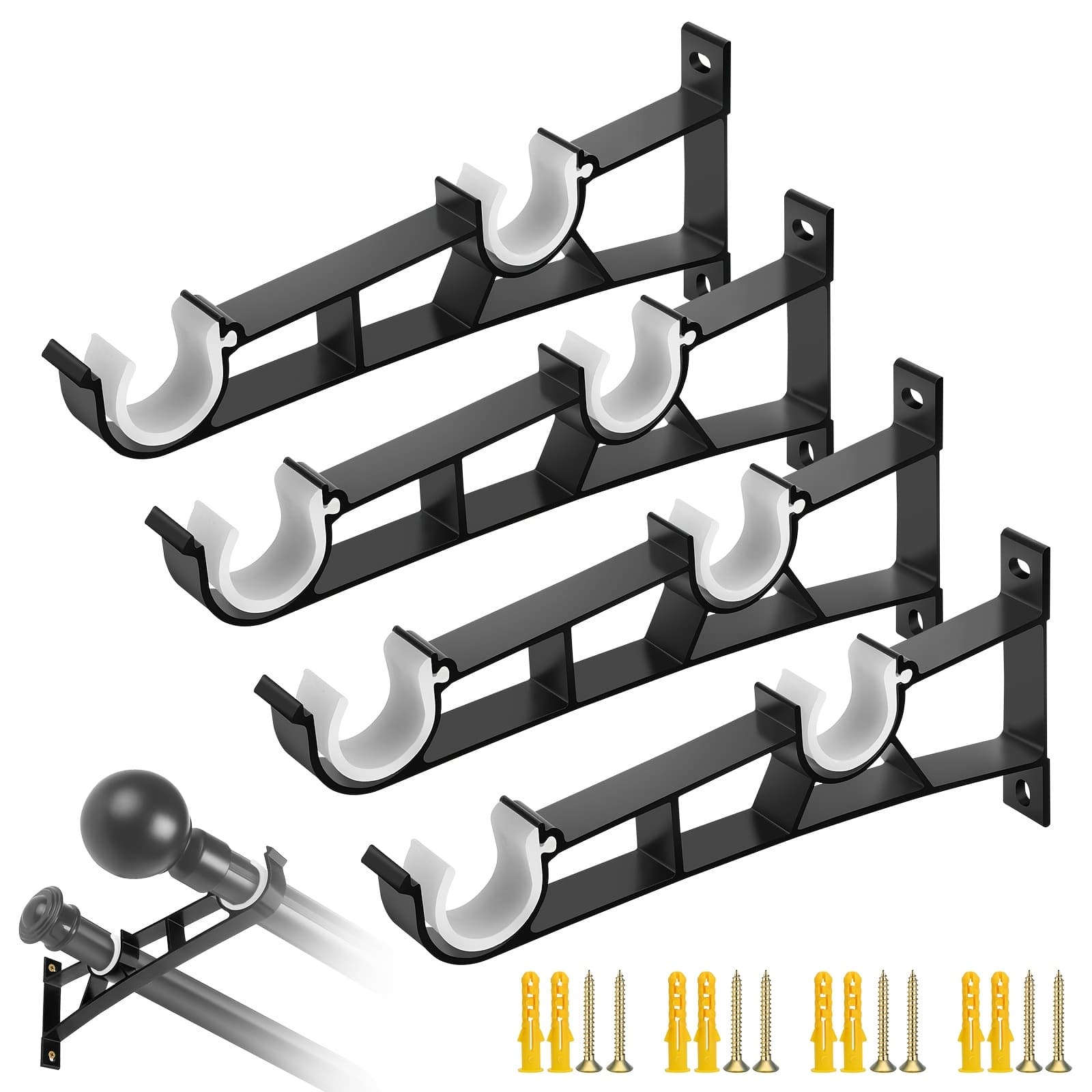 TEMU 4pcs Wall-mounted Curtain Rod Brackets - Heavy Duty Metal Wall Mount Supports For Living Room, Bedroom, Doorways - , Finish, Damage-free Hanging, Sleek Bracket Design