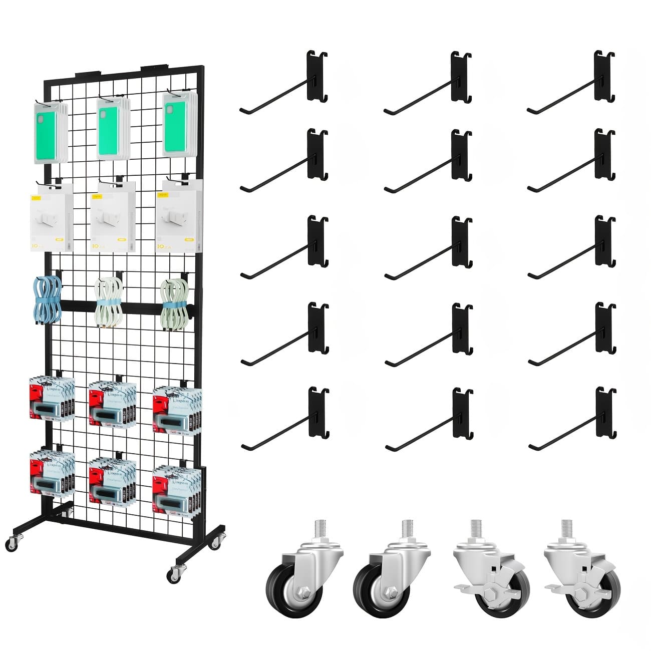 TEMU Grid Wall Panels Display Stand - Display Rack With 15 Hooks For Vendor Events Art Display Panels Heavy Duty Floor Standing Movable Detachable Retail Display Stand Wire For