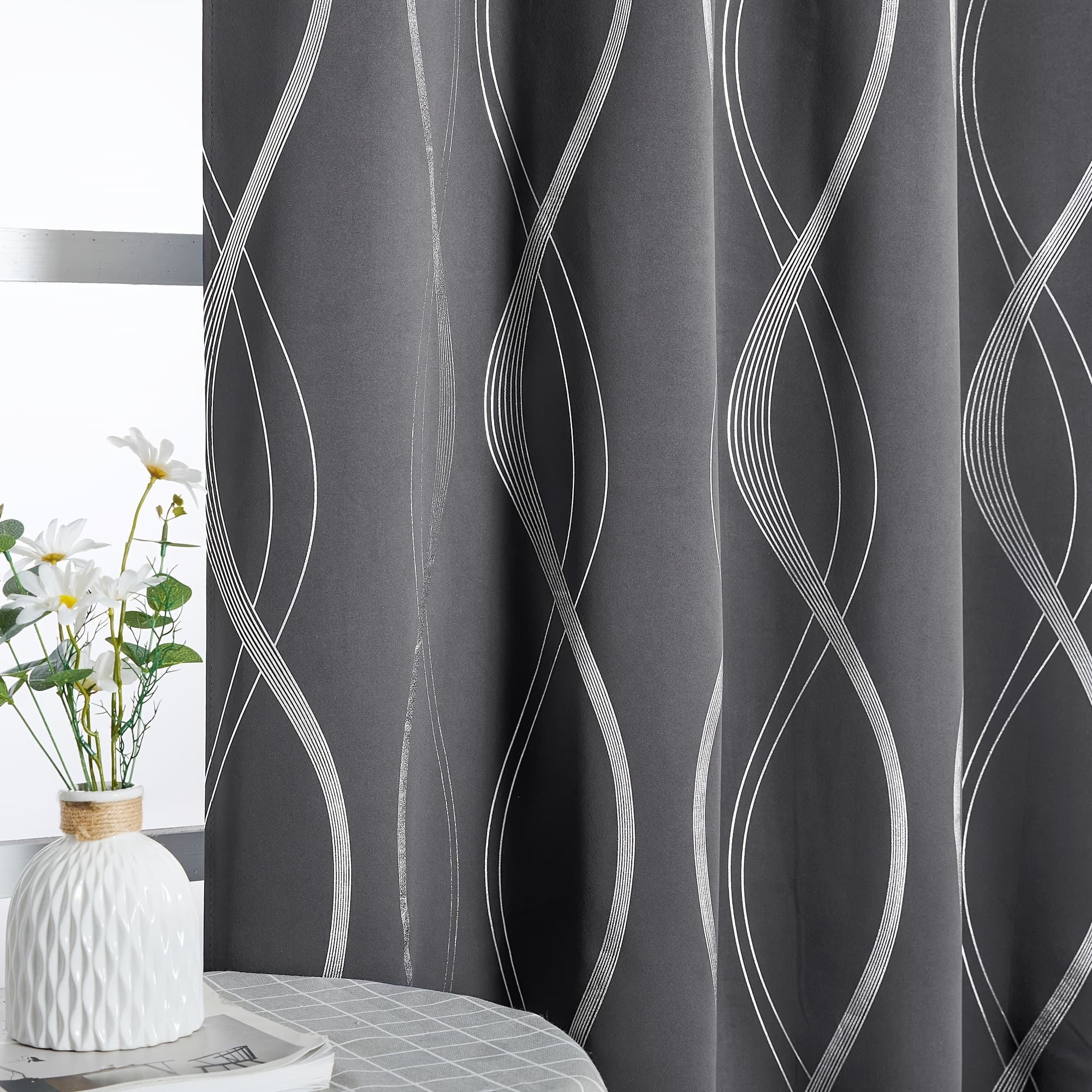 TEMU Blackout Curtains 2 Panels Set For Bedroom/living Room, Noise Reducing Thermal Insulated Foil Print Drapes For Patio Sliding Glass Door