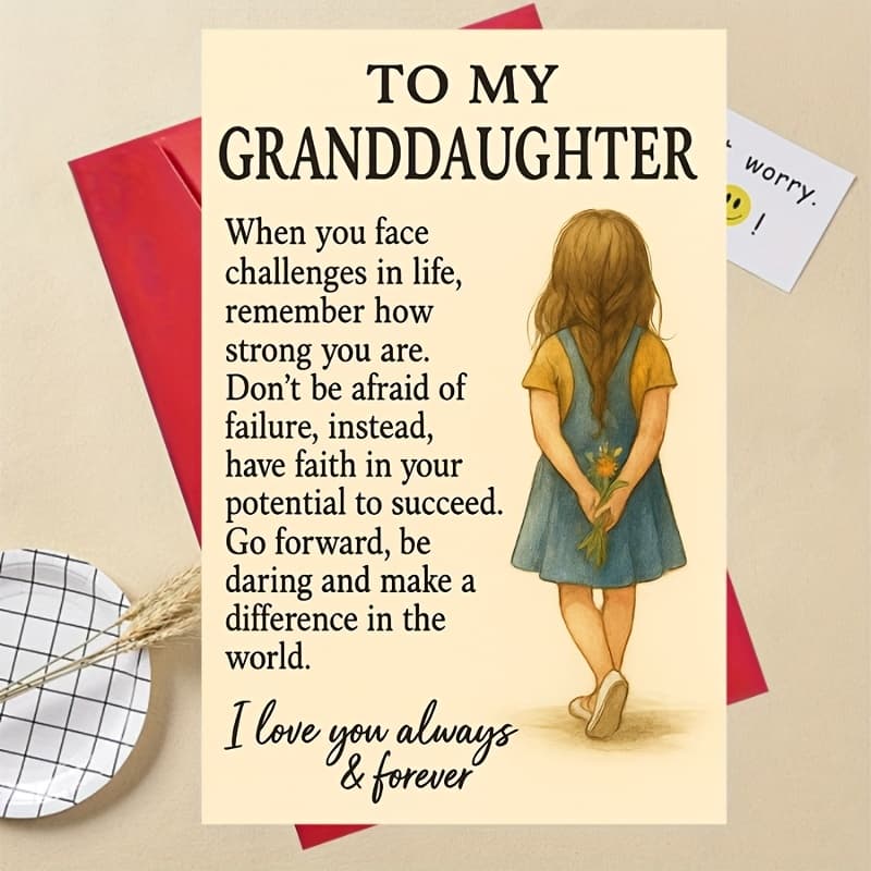 TEMU 4pcs (2 Cards + 2 Envelopes) And Granddaughter Inspirational Cards - Empowering Grandparent Gift, Perfect Gift From Grandparents To Grandchildren