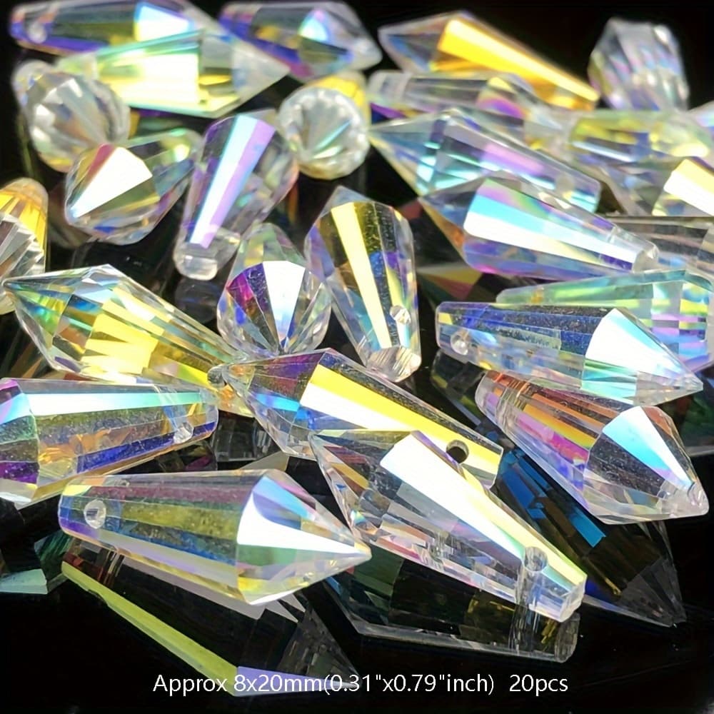 TEMU 20pcs 8x20mm Imported Ab Color Water Cut Surface Artificial Crystal Loose Spacer Bead, For Diy Handmade Bracelets, Earrings, Necklaces, Jewelry Making, Wedding Accessories