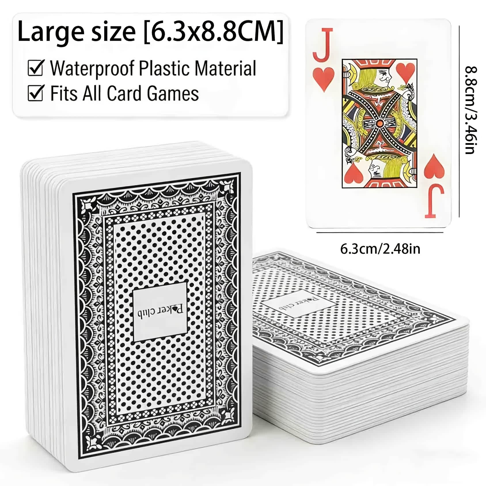 TEMU Premium Plastic Playing Cards - Waterproof, Wear-resistant, 6.3x8.8cm Large Size Deck