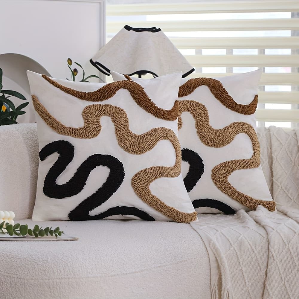 TEMU Set Of 2 Boho Pillow Cover 18x18 Inch, Breathable Geometric Lines Tufted Decorative Cushion Cover For Couch Sofa Living Room, No Insert