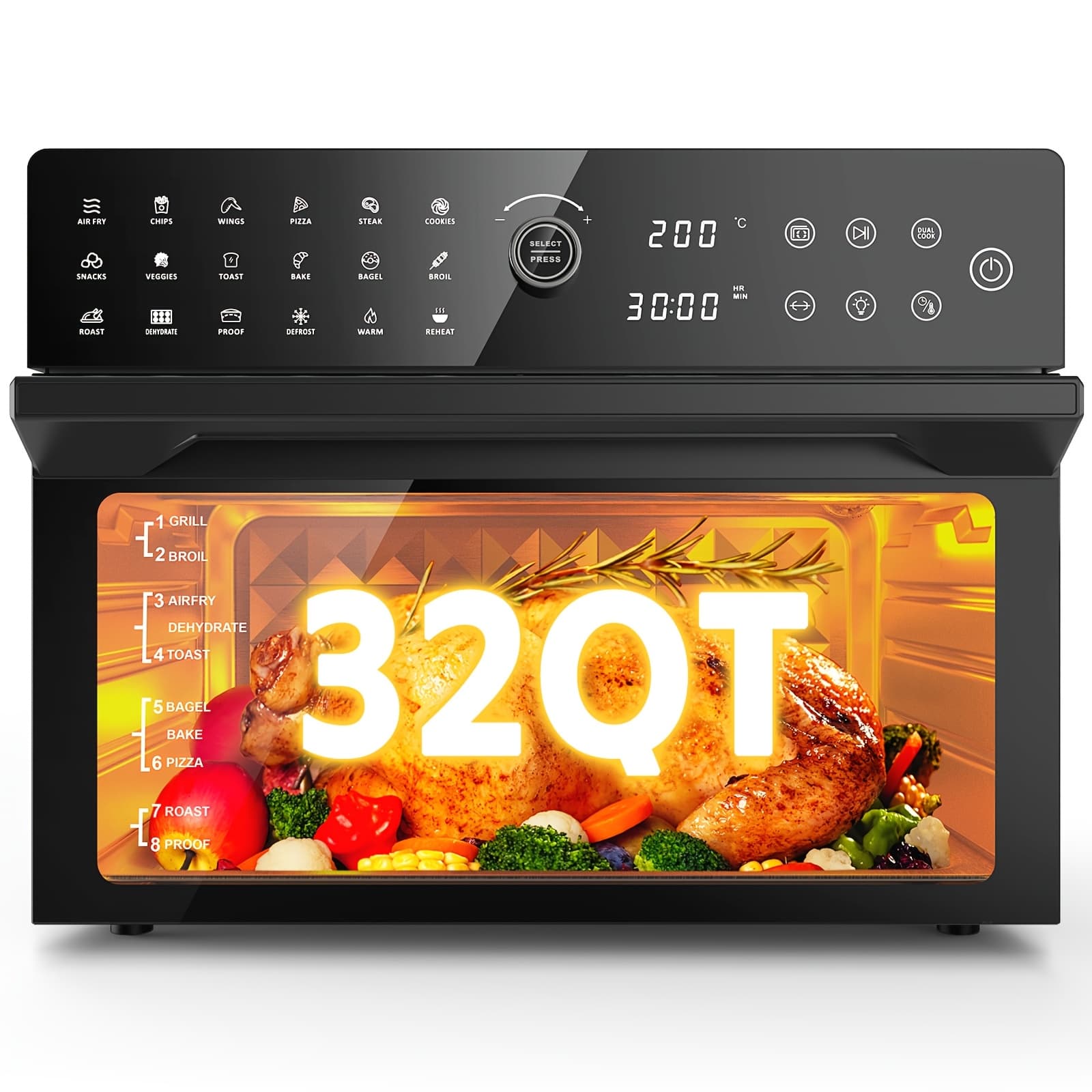TEMU 30l/32qt Extra Large Air Fryer, Toaster Oven , 360°hot Air Circulation For Food, 1800w Dual Cook, 13"pizza Cooking, 20-in-1 Double-rack Oven, 7-accessory,