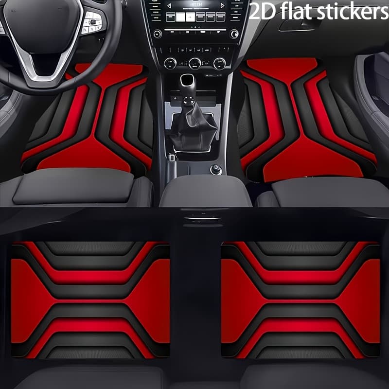 TEMU Car Floor Mats /2dflat, 4pcs Set With Geometric , & Black Color Scheme, Made Of, Modern & , Suitable For Car Interiors