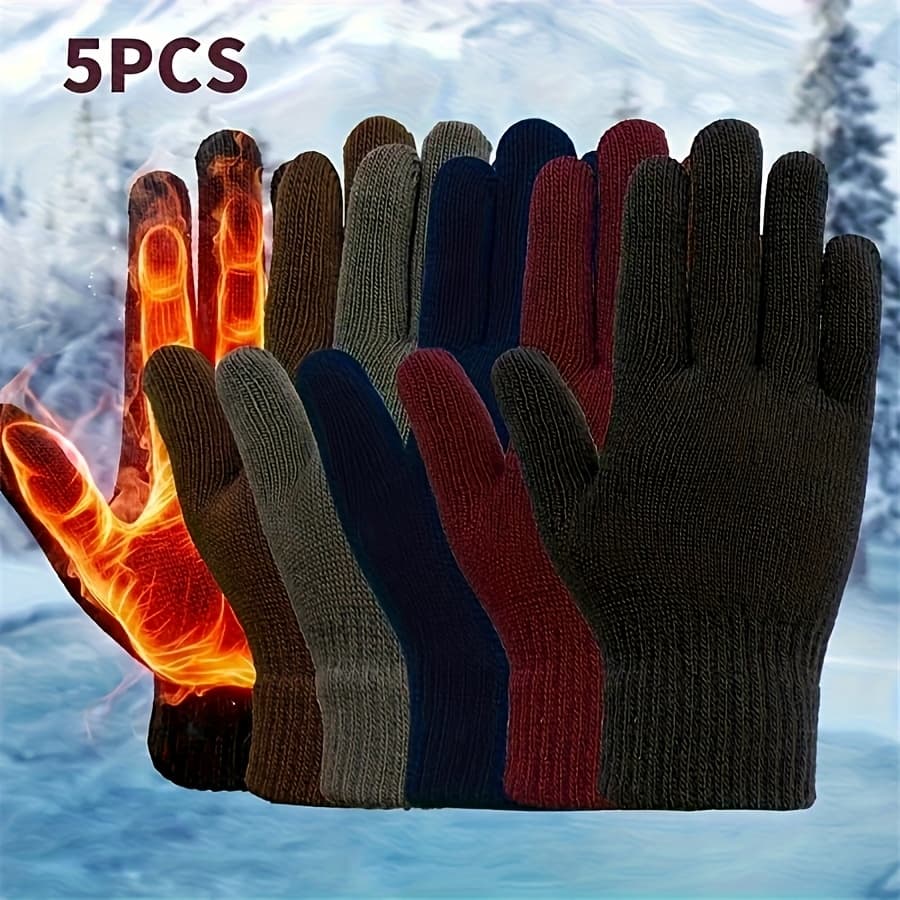 TEMU 5pcs Set Thermal Lined Winter Gloves - Cold Weather Outdoor Gloves With Elastic Cuffs, Unisex For &, Durable For Skiing, Snowboarding, Ice Skating, Heavy Use - , Value (neutral Colors)