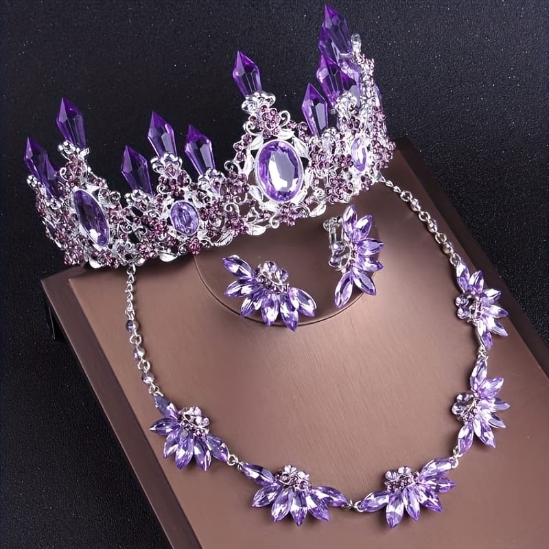 TEMU Bride Wedding Accessories Wedding Necklace Crown Necklace Earring Set Wedding Accessories High End And Grand Dinner Banquet Stage Performance Birthday Crown Necklace Earring Set Of 3