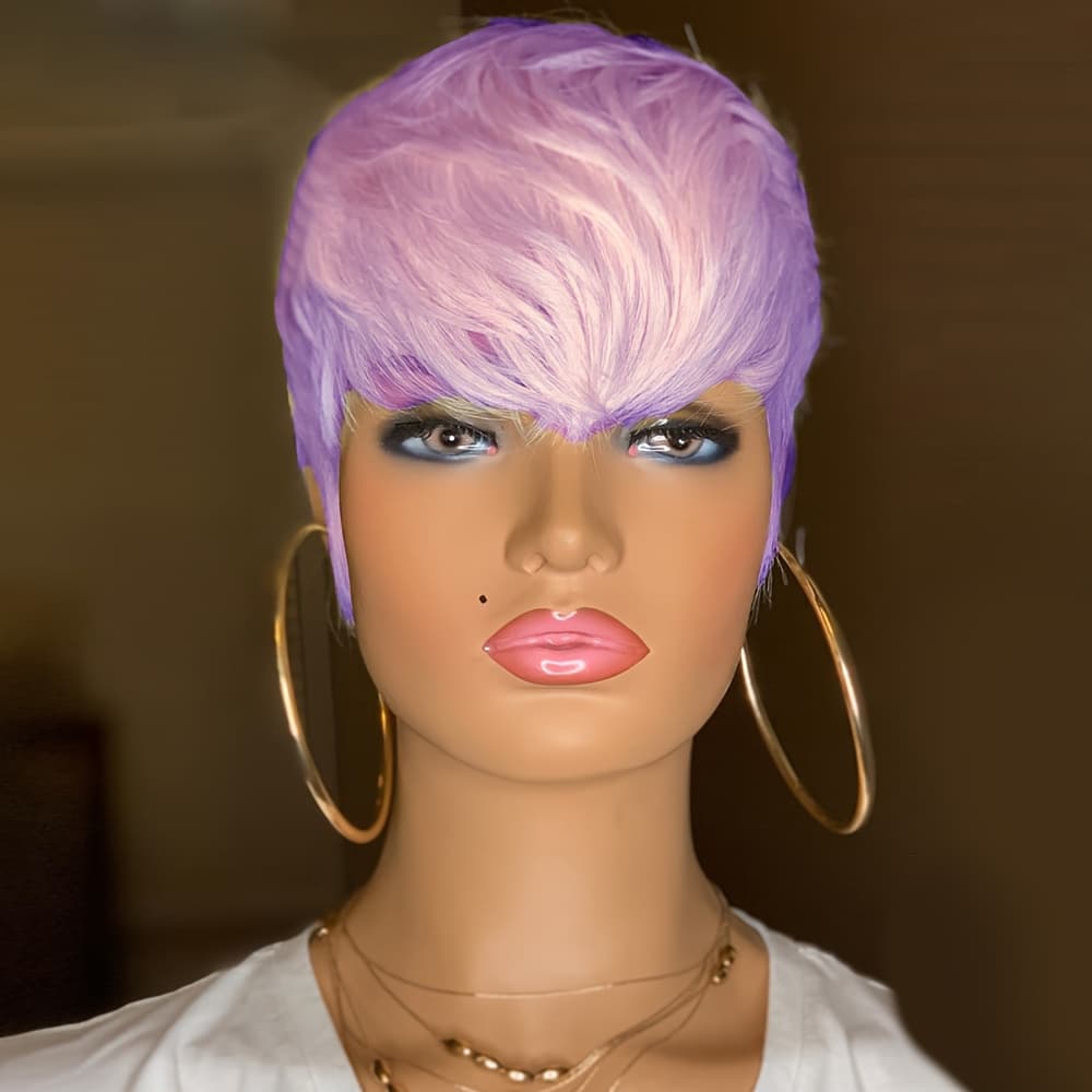 TEMU Women' Short Purple Wavy Synthetic Hair Wig With Bangs - Cut Layered Suitable For Daily Wear,, Themed Parties | Volume & Low-maintenance Style