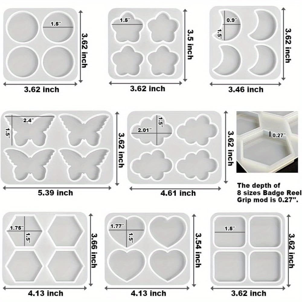 TEMU Set Of 8 Badge Size Molds Suitable For Resin, Silicone Molds For Making Earrings Or Studs, Keychains, , And Magnets