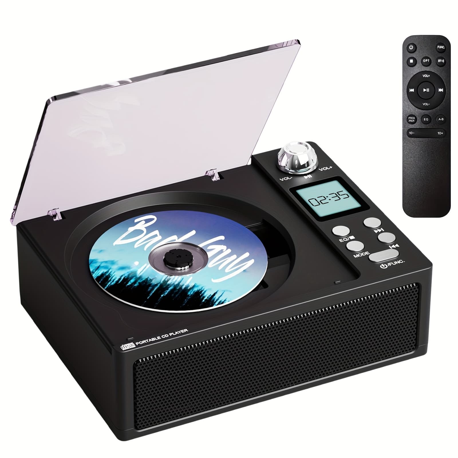 TEMU Cd Player With Stereo Speaker, Usb Player, Aux Input, Dual Stereo Speakers, Fm Radio, Type C Charging, Led Display, Remote Controller, Dual Wireless Model, Stereo Earphone Jack