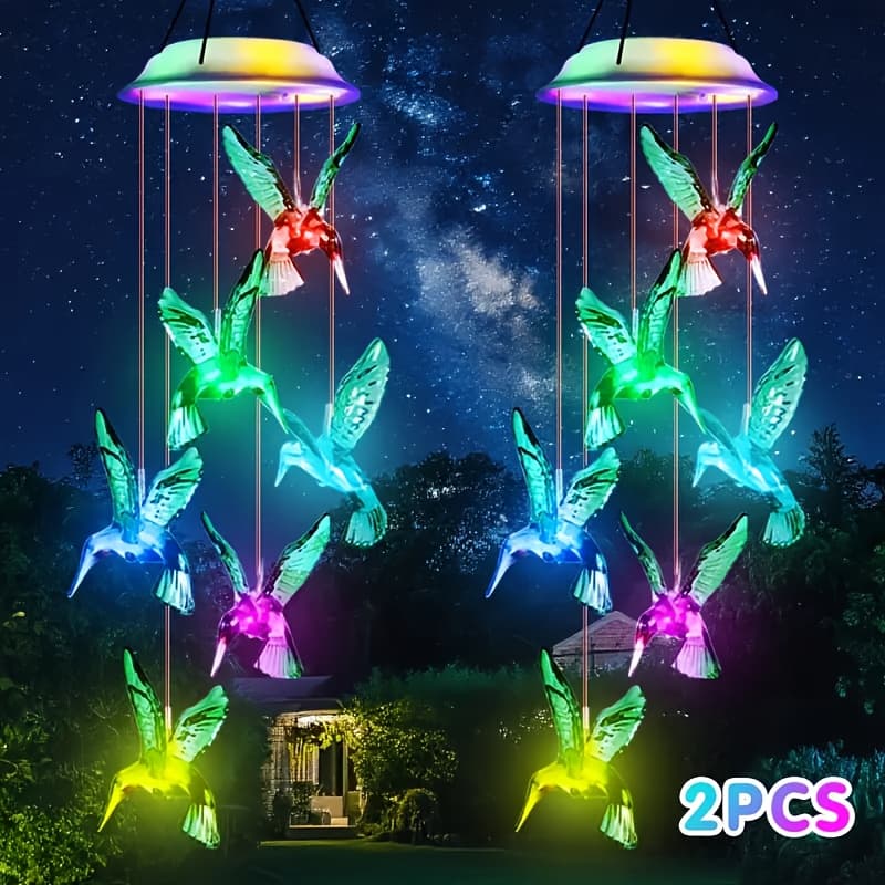 TEMU 2025 Wind Chime Lights, Colorful Color-changing Hummingbird Wind Chime Lights, Outdoor Courtyard Decorative Lights, Garden Balcony Courtyard Windowsill Decoration Gifts